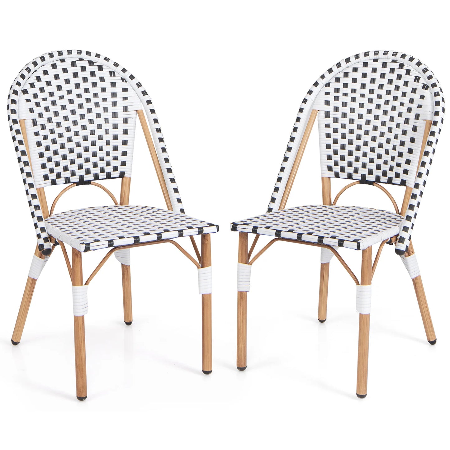 Set van 2 Rattan Tuinstoelen – Balkonstoelen Zonder Armleuningen – Verzinkt Metalen Frame – Geschikt voor Tuin, Keuken of Terras