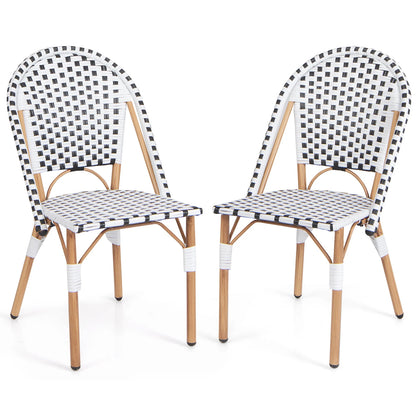 Set van 2 Rattan Tuinstoelen – Balkonstoelen Zonder Armleuningen – Verzinkt Metalen Frame – Geschikt voor Tuin, Keuken of Terras