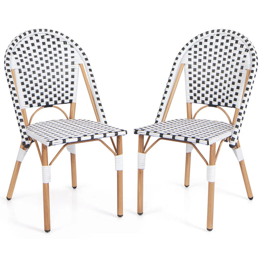 Set van 2 Rattan Tuinstoelen – Balkonstoelen Zonder Armleuningen – Verzinkt Metalen Frame – Geschikt voor Tuin, Keuken of Terras