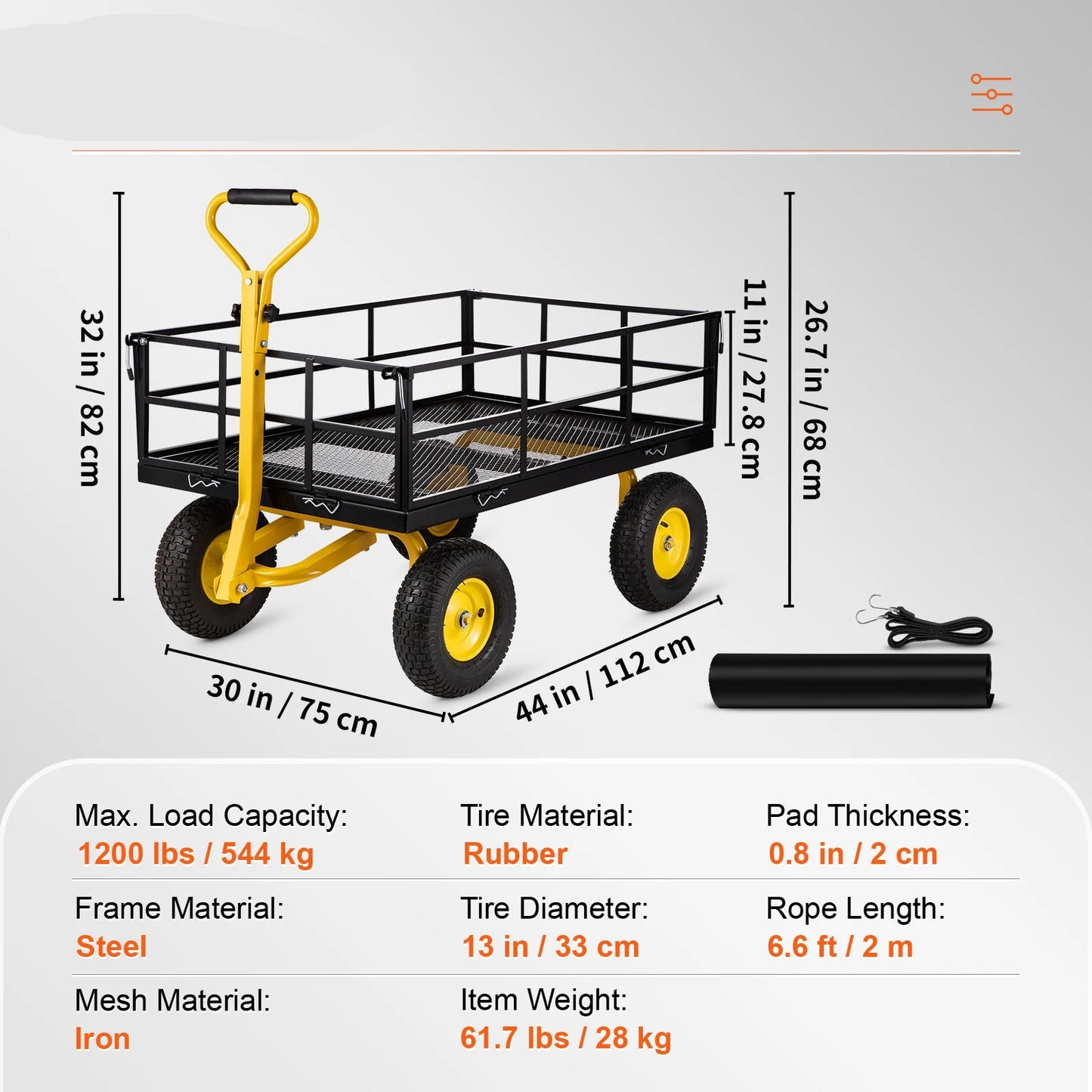 Tuinwagen - Tuinkar - Bolderkar - Strandkar - Verwijderbare Gaaswanden - Luchtbanden - Rubberen Handvat - Heavy-duty - 1200 Lbs