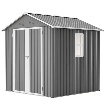 Metalen Tuinschuur – Tuinberging – Tuinhuis – Berging – Tuinkast – Grijs – Dubbel Waterdicht Dak – Ventilatie & Raam – 184,8x182x191,1 cm – Stevige Basis