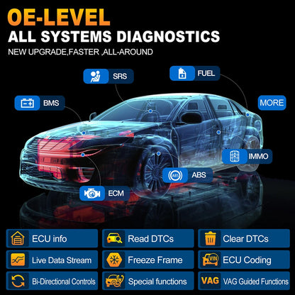 Auto Diagnose Scanner – Autodiagnose Apparaat – Diagnose Tool – OBD Scanner – ECU Codering – Bi-directionele Besturing – Android 10