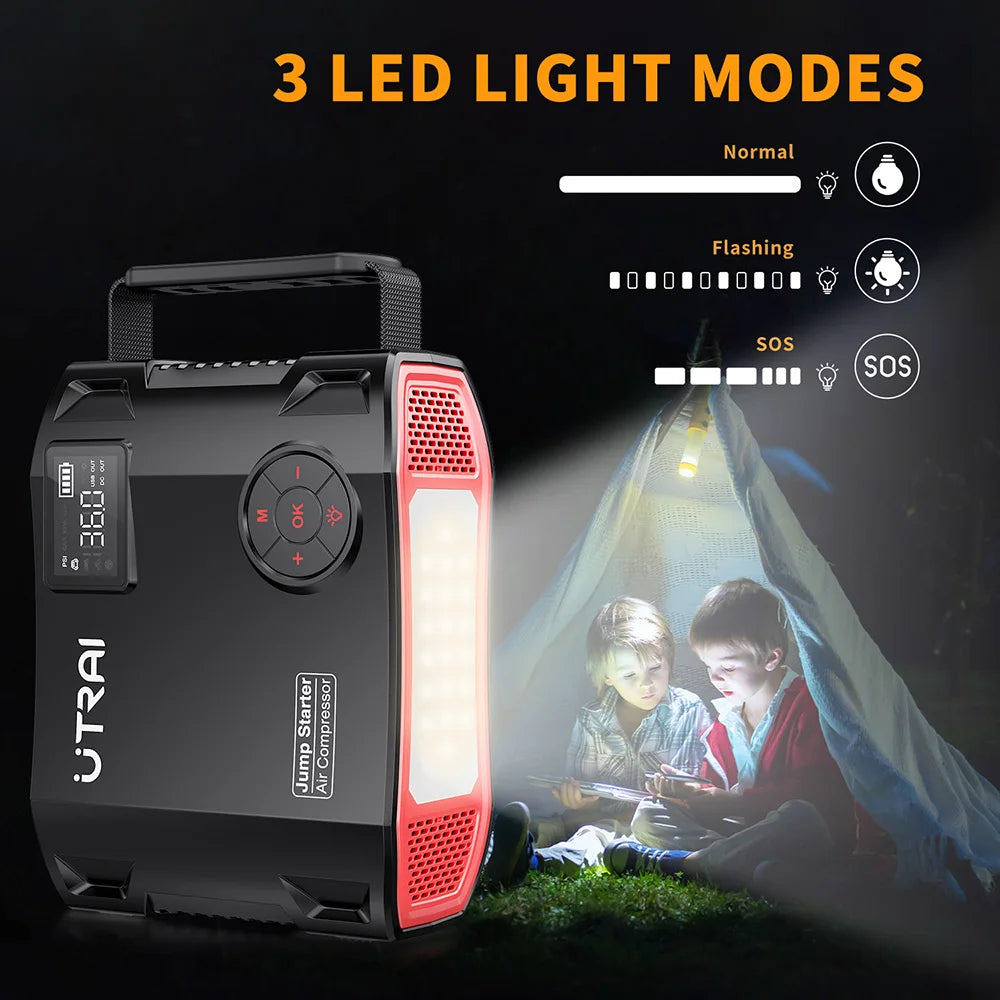 Utrai - JS-5 - Jumpstarter voor Auto - Startkabels - Starthulp - Luchtcompressor - 150PSI - 4 in 1 - 12V - 2000A - Jumpstarters - Powerbank 16000mAh - Zwart - QUORE