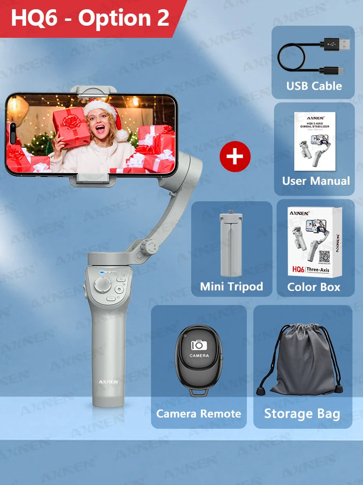 Gimbal Smartphone - Gimbal voor Smartphone & Camera - Handheld spiegelloos - 3-assige - Handheld Gimbal - met Smart Tracking - Invullicht - Zoom - Stabilisator voor iPhone Android - Wit - Optie 2 - QUORE