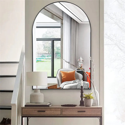 Spiegel – Boogvormige Wandspiegel – Gebogen Spiegel – Zwart – Aluminium – 96 x 66 cm – Helder Glas – Eenvoudige Montage - QUORE