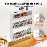 Shoe rack - Shoe cabinet - 3 folding drawers - 80 x 23.9 x 120 cm - P2 chipboard - iron - white