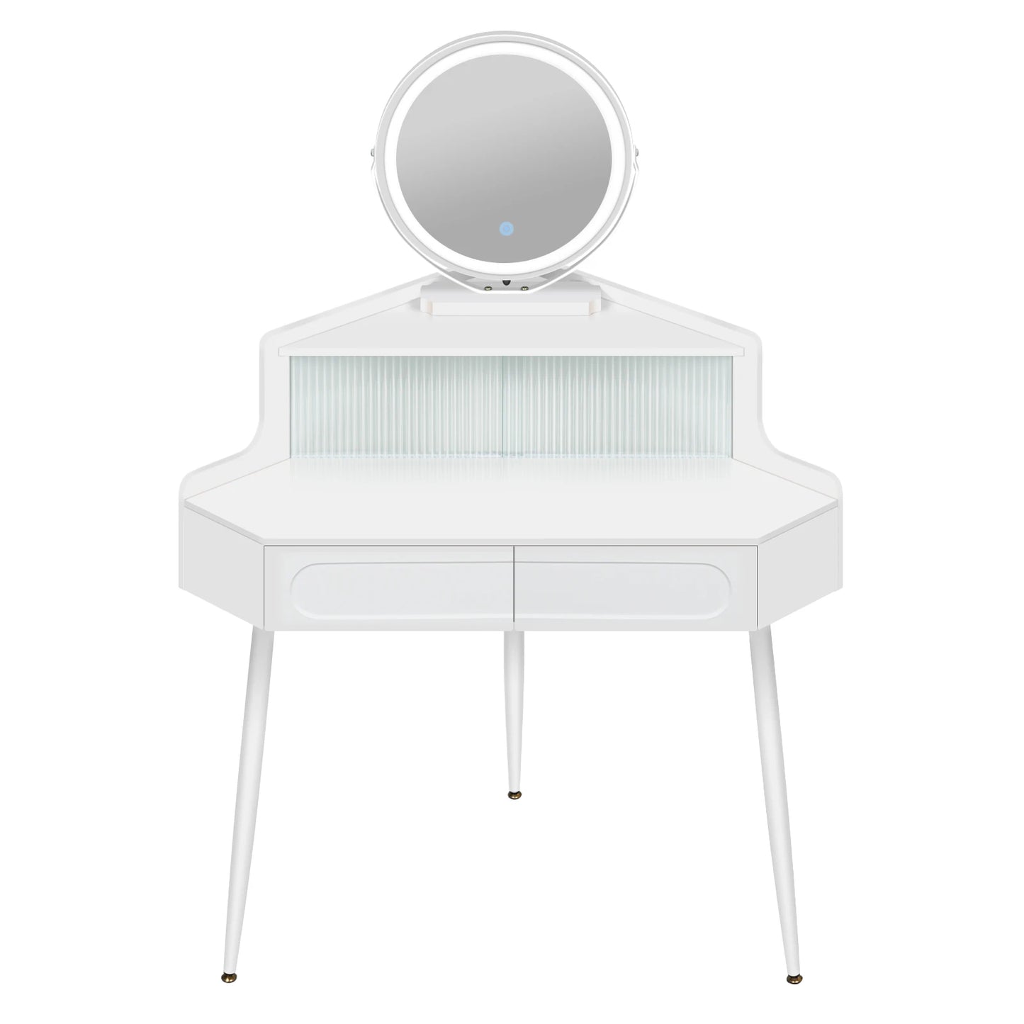 Hoekmake-uptafel – Kaptafel – Make-uptafel – Sieradentafel – Wit – Verstelbare Spiegel Met Verlichting – Ruimtebesparend Ontwerp