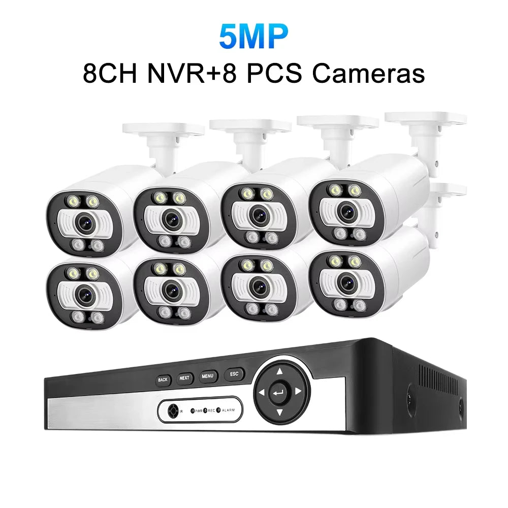 Techage 8CH 5MP POE CCTV IP Camera System Security Smart AI Face Detect 2-Way Audio Video Protection Surveillance Camera Outdoor