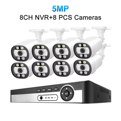 Techage 8CH 5MP POE CCTV IP Camera System Security Smart AI Face Detect 2-Way Audio Video Protection Surveillance Camera Outdoor