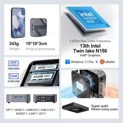 Mini PC – Compacte Computer – Mini Desktop – Krachtige PC – Mini Pc – Intel N150 Processor – 16 GB DDR4 Geheugen
