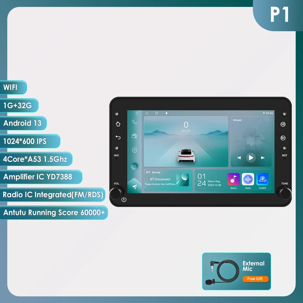 Autoradio – Auto Stereo – Multimedia Speler – 2-DIN Radio – Draadloze CarPlay – Android 13 – 7 Inch Touchscreen – 4G Internet
