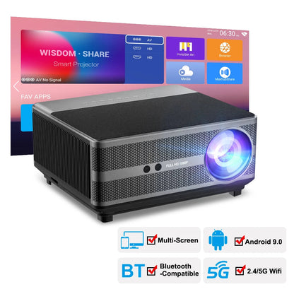 Mini Beamer - Projector - Digitale Beamer - Draagbaar - 1080P Projector - 4K Full HD - Met Auto Focus - 21000LM - 2500ANSI - AC100-240V / 50-60Hz -  Android System - 205W - Zwart