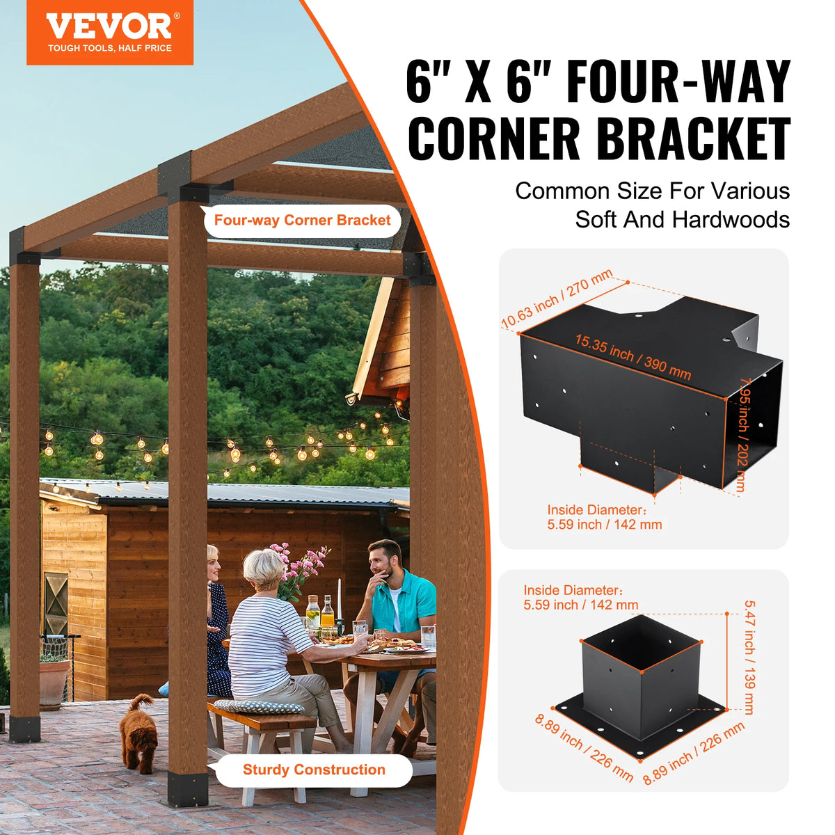 Hoekankers - Hoekconnectoren - Pergolabeugelset - Metaal - DIY-paalbasisset - 4x4in - 2 stuks - Zwart