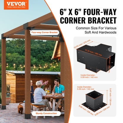 Hoekankers - Hoekconnectoren - Pergolabeugelset - Metaal - DIY-paalbasisset - 4x4in - 2 stuks - Zwart