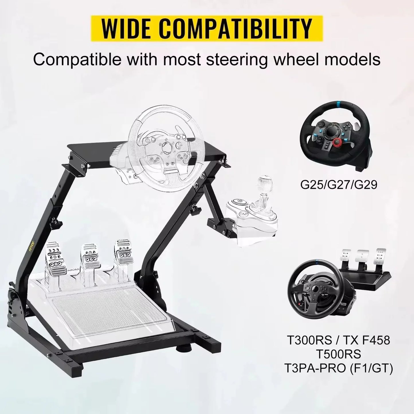 Race Stuurwiel met Standaard - Sim Racing Wheel Stand Compatibel met Thrustmaster T500RS, T248, 128, Fanatec en CSR Pedalen - Stuurwiel voor PS4 - Geschikt voor Logitech G29, G27 en G25