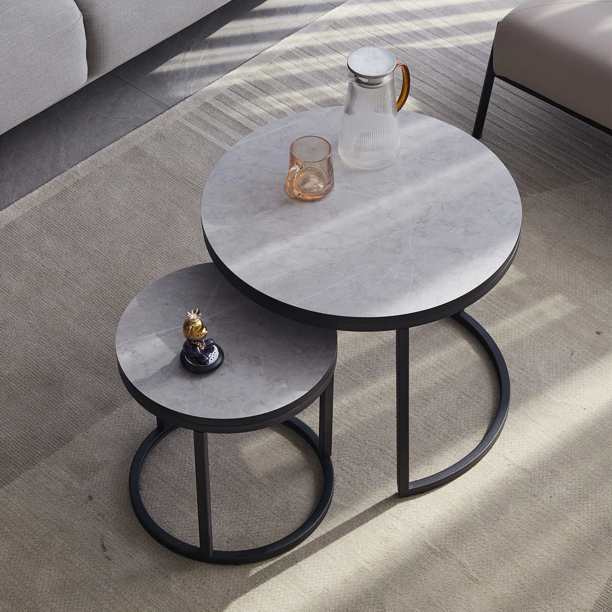 Salontafel Rond - Scandinavische Salontafel 2 In 1 - Ronde Theetafel - Theetafelset - Theetafel Modern -Bijzettafel - Set - Woonkamer.