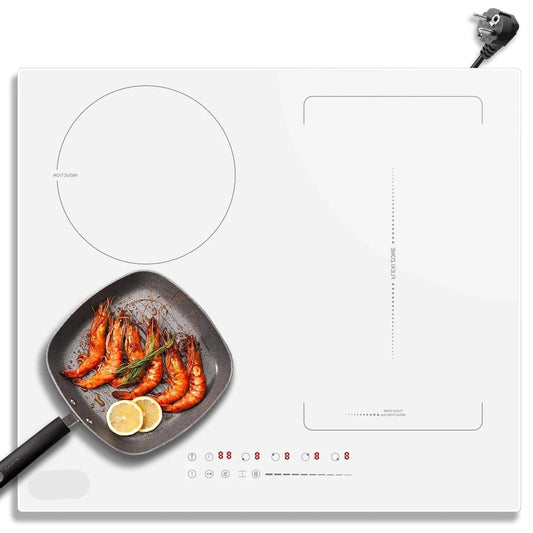 Inductie Kookplaat - Elektrische Kookplaat - Keramisch Kookplaat - Induction Hob - Elektrische Brander - 4-pits - Inbouw - 3500W - 220V - Kinderbeveiliging - Timerfunctie - Flexzone - Wit - QUORE