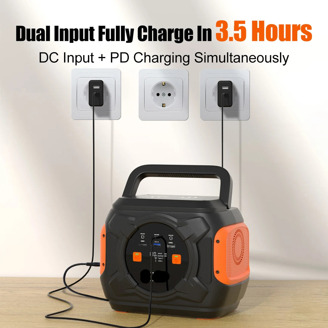 Powerstation - Stroomgenerator - Mini-Generator - Draagbare - Krachtcentrale - voor Thuis - Tenten - Buiten - Kamperen - 292Wh - 320W - 80000mAh - Zwart/Oranje