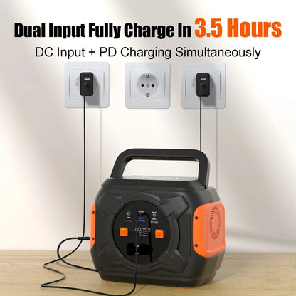 Powerstation - Stroomgenerator - Mini-Generator - Draagbare - Krachtcentrale - voor Thuis - Tenten - Buiten - Kamperen - 292Wh - 320W - 80000mAh - Zwart/Oranje