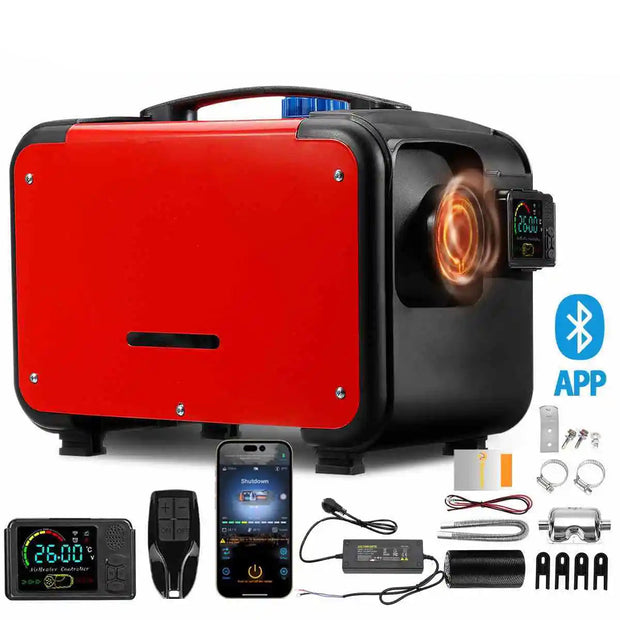 Diesel luchtverwarmer - Luchtverwarmer Parkeerverwarming - Dieselverwarming - Met afstandsbediening - App Control - 8KW - 5000W - 12V-220V - Rood