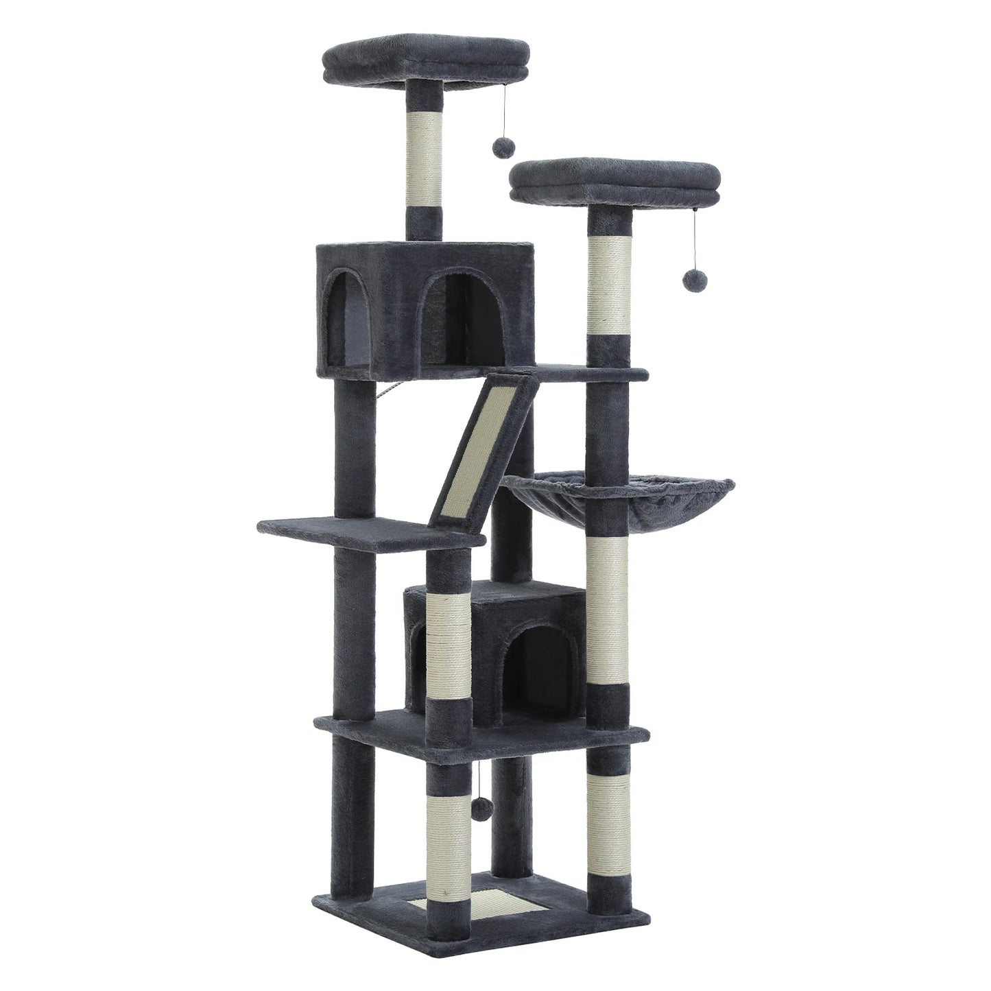 Kattenboom - Kitten Krabpaal - Katten Klimmuur - Sisal Krabpalen - Grote - 180cm Hoog - Meerdere Verdiepingen - Krabpalen - Krabplanken - Arbre a Chat - Hangmatten - Donkergrijs