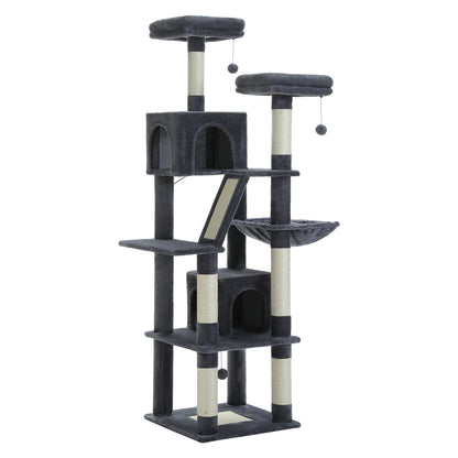 Kattenboom - Kitten Krabpaal - Katten Klimmuur - Sisal Krabpalen - Grote - 180cm Hoog - Meerdere Verdiepingen - Krabpalen - Krabplanken - Arbre a Chat - Hangmatten - Donkergrijs