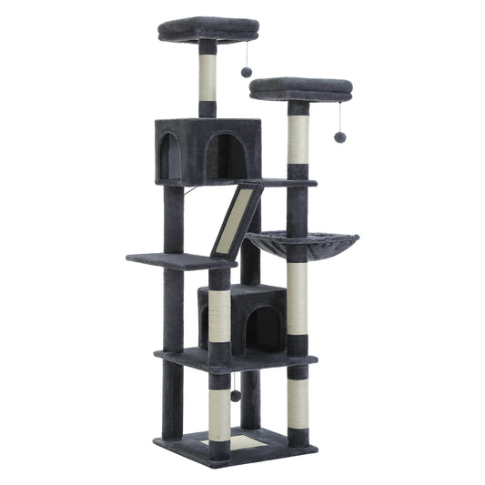 Kattenboom - Kitten Krabpaal - Katten Klimmuur - Sisal Krabpalen - Grote - 180cm Hoog - Meerdere Verdiepingen - Krabpalen - Krabplanken - Arbre a Chat - Hangmatten - Donkergrijs