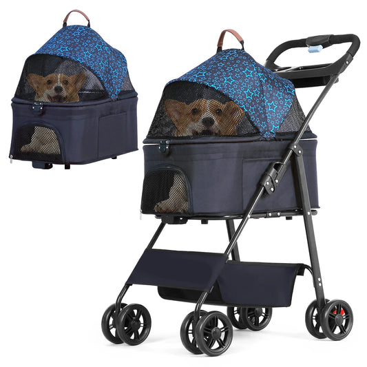 Opvouwbare Huisdierenbuggy - Hondenbuggy - Hondenwagen - Wandelwagen - Honden en katten - Draagbare - Lichtgewicht - met Veiligheidsharnas - Blauw