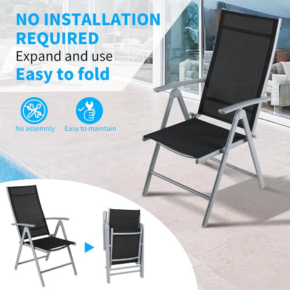 Opvouwbare Terrasstoel - Set van 2 - Tuinstoel - Campingstoel - Lounge Stoelen - Hoge Rugleuning - Aluminium Stoel - Lichtgewicht - 120kg Draagkracht - Zwart