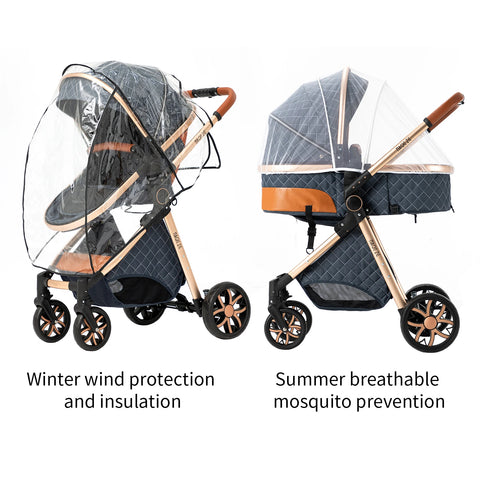 Kinderwagen - Buggy - Inklapbare Buggy - Opvouwbare Buggy - Inklapbare Buggy New Born - 3 in 1 -BabyWalker- High Landscape - Blauw