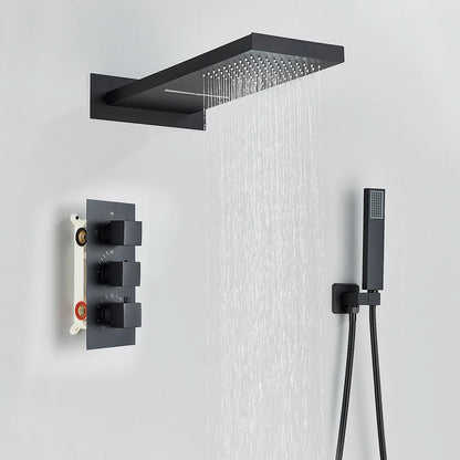 Douche - Regendouche - Douchewand - Douchekolom - Douchepanelen - Waterval & Regendouche Set - Thermostatische Inbouw Douchemengkraan - Matte Zwart