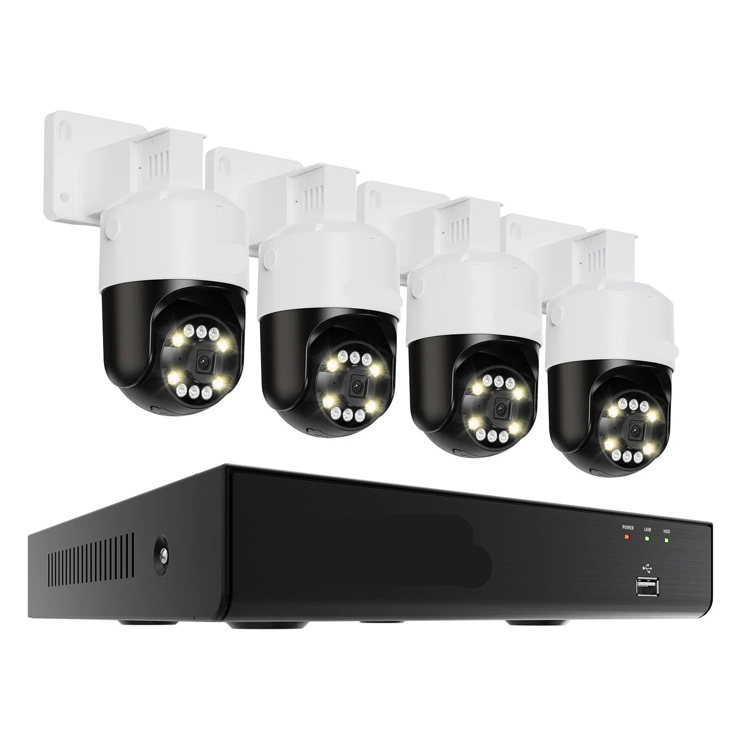 Beveiligingscamerasysteem - Openlucht - CCTV camerasysteem - PoE - met 4x 8MP Cameras - IP66 Waterdichte - Bewakingscamera - Beveiligingscamera - AI Detectie, PTZ en 2TB Opslag- 4K NVR Uitbreidbaar tot 16 Camera’s