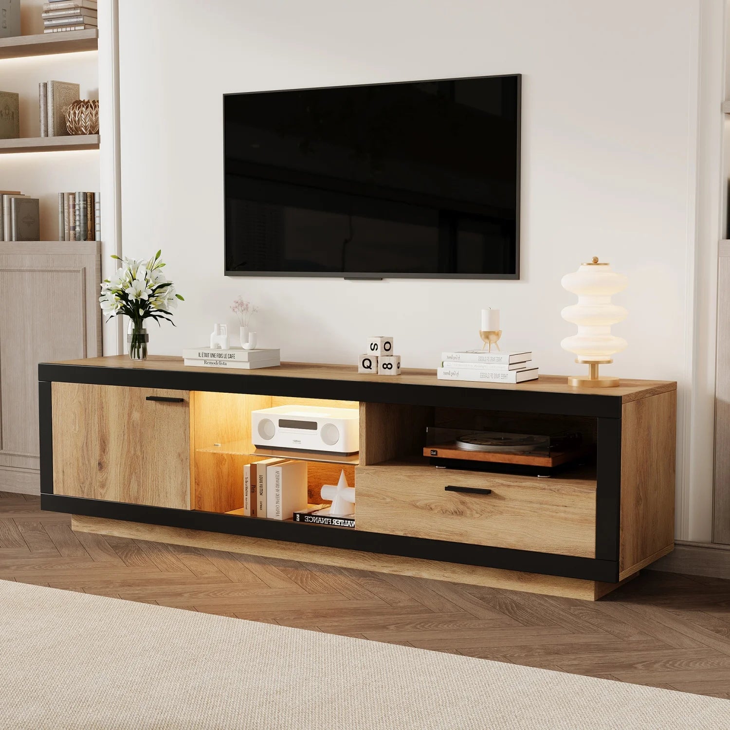 TV-Meubel – TV-Kast – Entertainmentmeubel – Tv-Stand – LED-Verlichting Met Smartphonebediening – Geschikt Voor Tv’s Tot 70 Inch - QUORE