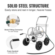 Vevor - Air Hose - Hose Reel Cart - 300 ft 5/8'' Hose - Garden Hose Cart - Wheeled Tools with Storage Basket for Garden Lawn - No Hose - Silver