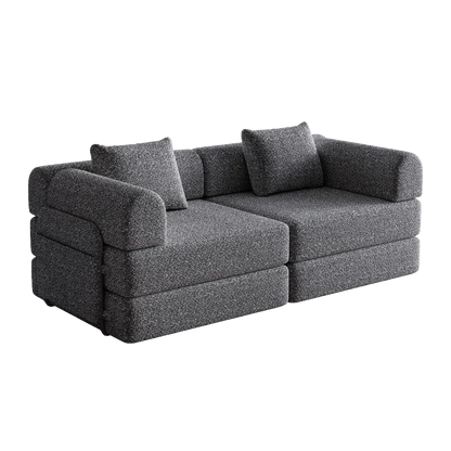 2-In-1 Chenille Sofa Bed – Bank – Bed – Slaapbank – Klapbank – Met Opbergruimte in Armleuning – Stevige Metalen Frames – Compact Formaat 140x75 CM – Grijs 2-Zits - QUORE