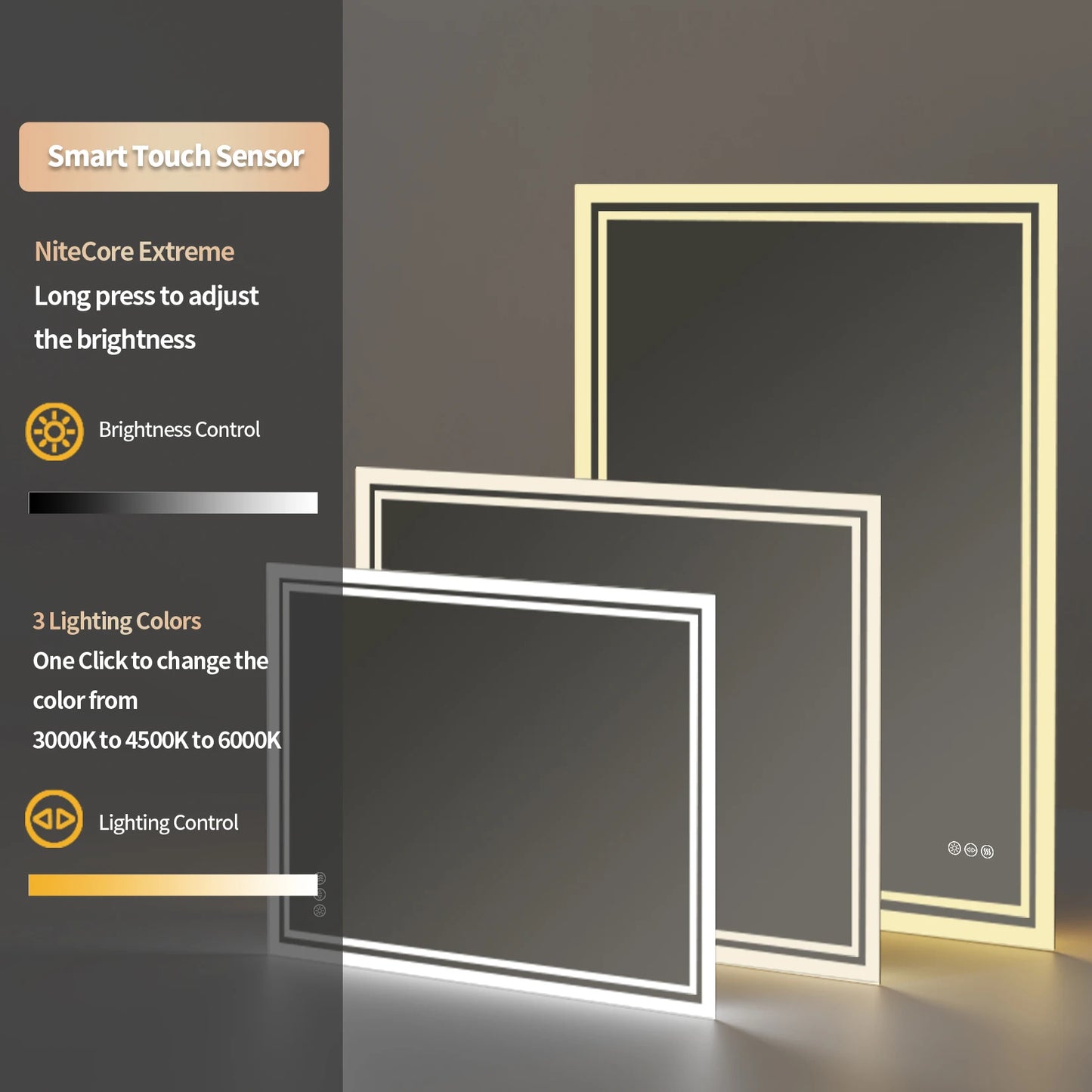Badkamer Spiegel - LED Verlichte - Wandspiegel - Smart Spiegel - Met Anti-Fog - en 3 Kleuren Touch Licht - 19.7x27.5inch - QUORE