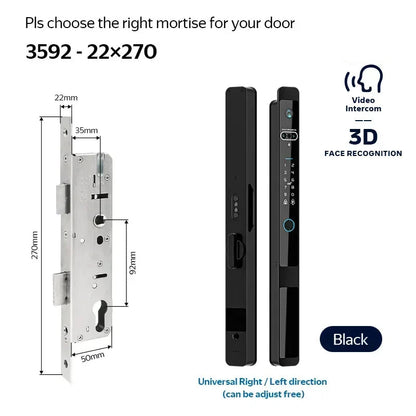 Smart Slot – Slimme Deurslot – Vingerafdrukslot – Elektronisch Slot – Code Slot – Verstelbaar voor 30-70mm Deuren – Ingebouwde Camera en App Bediening - 3592 - Zwart