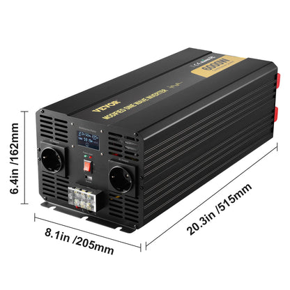 Omvormer – Stroomomvormer – Spanningsconverter – 12V Naar 120V – 6000W Continue Vermogen – Aluminium Behuizing