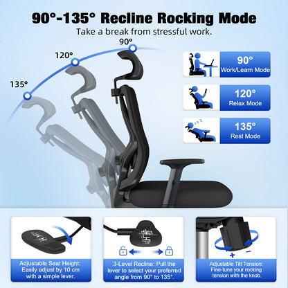 Bureaustoel – Ergonomische Stoel – Office Chair – Gamestoel – Bureaustoel – 3D Verstelbare Lendensteun – Verstelbare Hoofdsteun en Armleuningen – Kantelbare Rugleuning – Max 155 kg