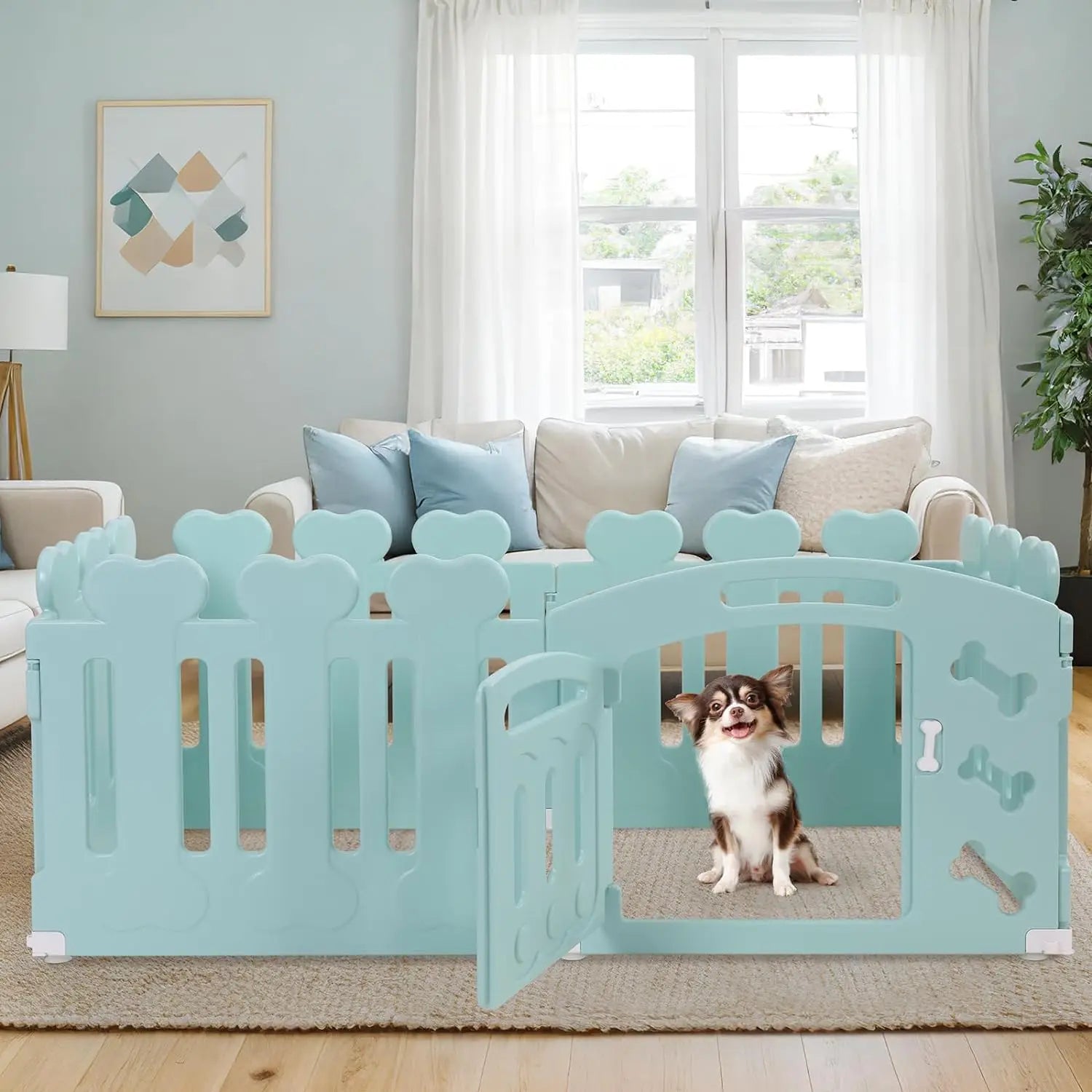 Dog Pen, H60cm, 3/5/7+1 Panels, with Lockable Door, Recycled Plastic,Puppy Enclosure,For Rabbit Runs, Indoors, Outdoors, Playpen - QUORE