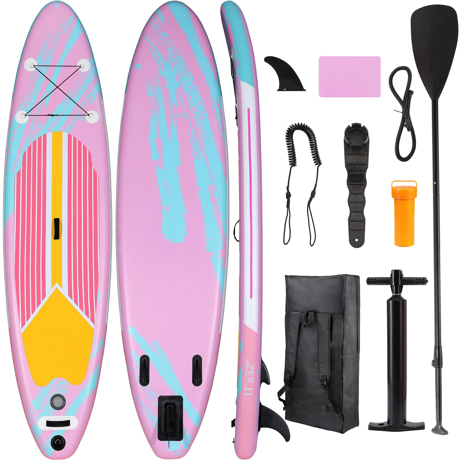 Opblaasbaar Stand Up Paddle Board – SUP Board – Paddleboard – Inflatable SUP – Supplank – Anti-slip EVA Dek – Inclusief Aluminium Peddel & Draagtas 305x77x15,5 cm – Max 105 kg - Roze - QUORE