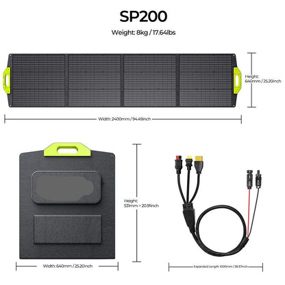 Zonnepaneel - Opvouwbaar Zonnepanelen - Zonneenergie - Sun Power - 200W -  Draagbare Zonne-energie Oplader - Hoge Cel Efficiëntie – ETFE Coating – Verstelbare Standaard – Geschikt voor Thuis, RV & Camping