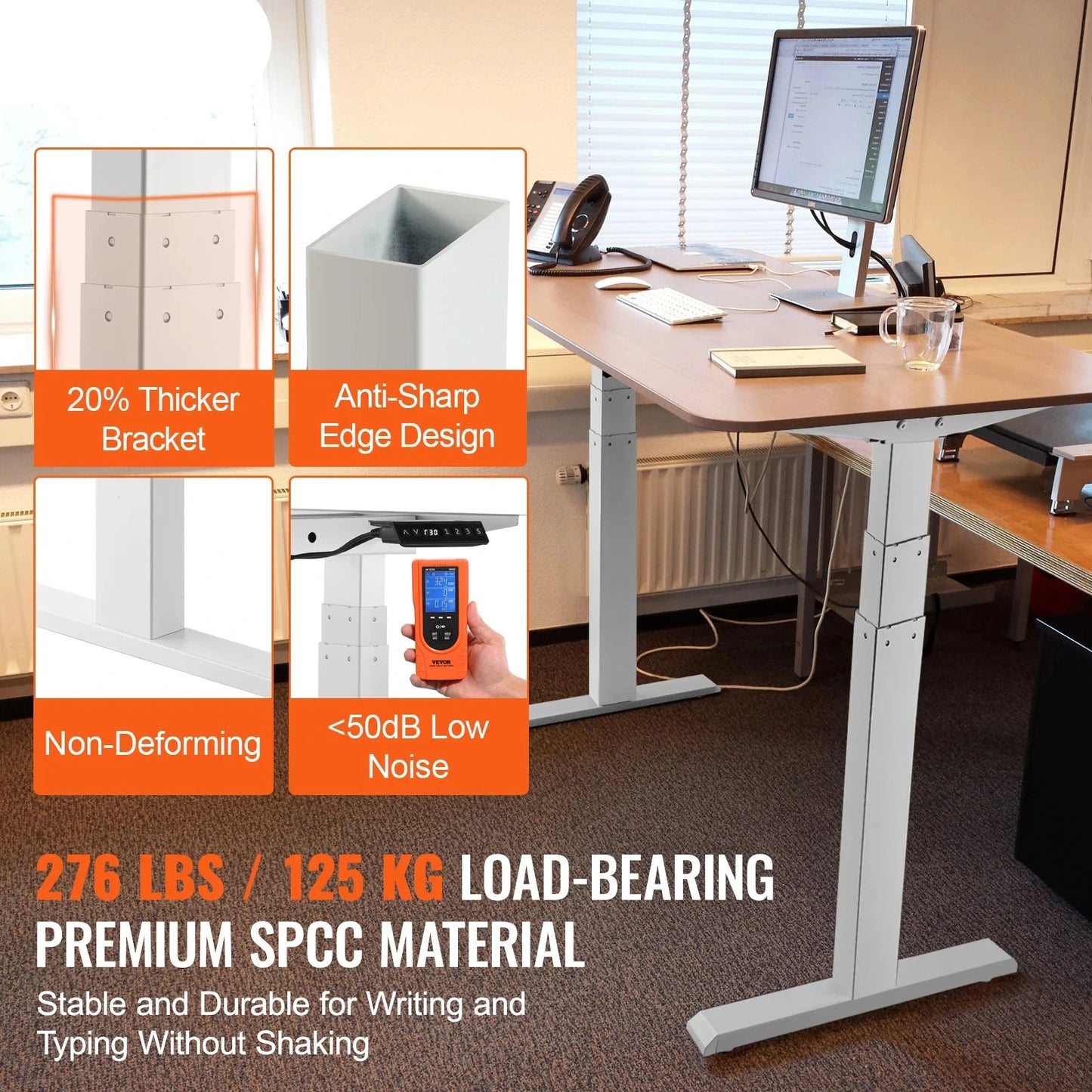 Elektrisch Zit-Sta Bureauframe - Verstelbaar Bureau Onderstel - Staand Bureauframe - Bureauonderstel - Hoogte Verstelbaar - 64-129cm - met Geheugenfunctie - voor Buro - Bureau Poten - Bureautafel - Burotafel - QUORE