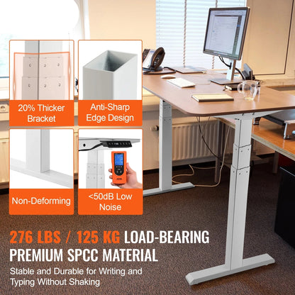 Elektrisch Zit-Sta Bureauframe - Verstelbaar Bureau Onderstel - Staand Bureauframe - Bureauonderstel - Hoogte Verstelbaar - 64-129cm - met Geheugenfunctie - voor Buro - Bureau Poten - Bureautafel - Burotafel - Zwart - QUORE