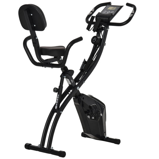 Hometrainer - Spinningfiets - Hometrainers - Indoorfietsen - Indoorfiets - 2-in-1 Fitness Fiets - 8 Niveaus - LCD Display - Opvouwbare - Verstelbaar Zadel - met Rugleuning - 120kg Draagkracht - Fiets - voor Cardio Training - Zwart - QUORE