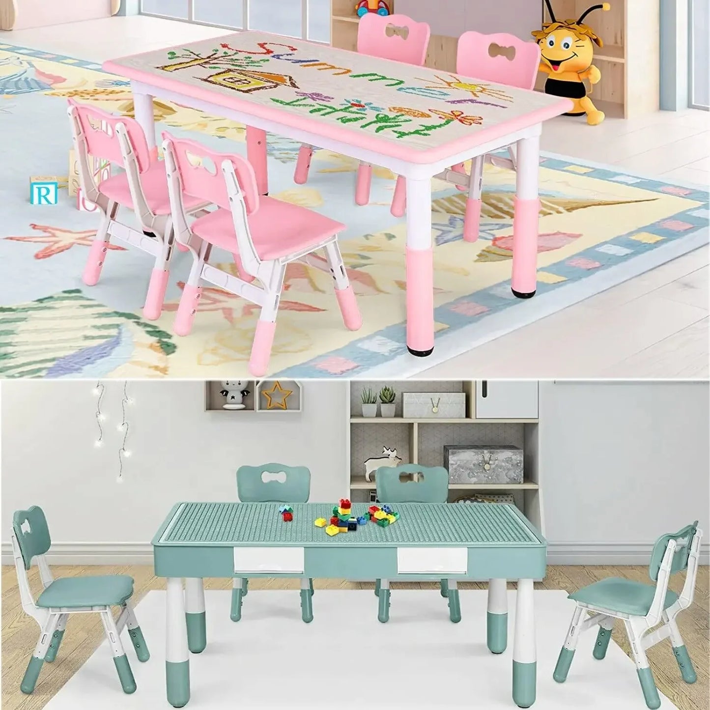 Speeltafel - Activiteiten Tafel - Stoelen - Tafel - Kinder Speeltafel en Stoelenset - Verstelbare - met 4 Stoelen – Blauw – Voor Peuters en Kleuters - QUORE