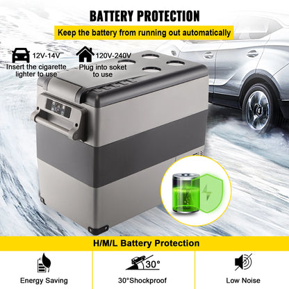 Mini koelkast - Auto Koelkast - Mini Fridge - Frigo - Draagbare Compressor Koelbox - Elektrische Vriesbox - 12/24V DC - 100-240V AC - 60W - 55L - 69.3 x 34.5 x 53.1 cm - Grijs