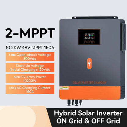 Hybride Zonnestroomomvormer – Zonne-energie Omvormer – Solar Inverter – Energiebeheer Systeem – MPPT Omvormer – 10,2 kW Vermogen – 2 MPPT-Ingangen