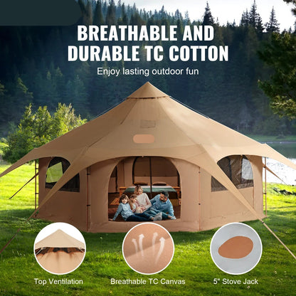 Bell Tent - Canvas - Tipi Tent - Pop up Tent - Festival Tent - 3M - Waterdichte Katoenen Tenthut met Kacheldoorvoer - Tenten - Kampeertent - Opvouwbaare - Yurt Tent voor 3-5 Personen – Ademend – Outdoor Camping – Glamping – Jachttent