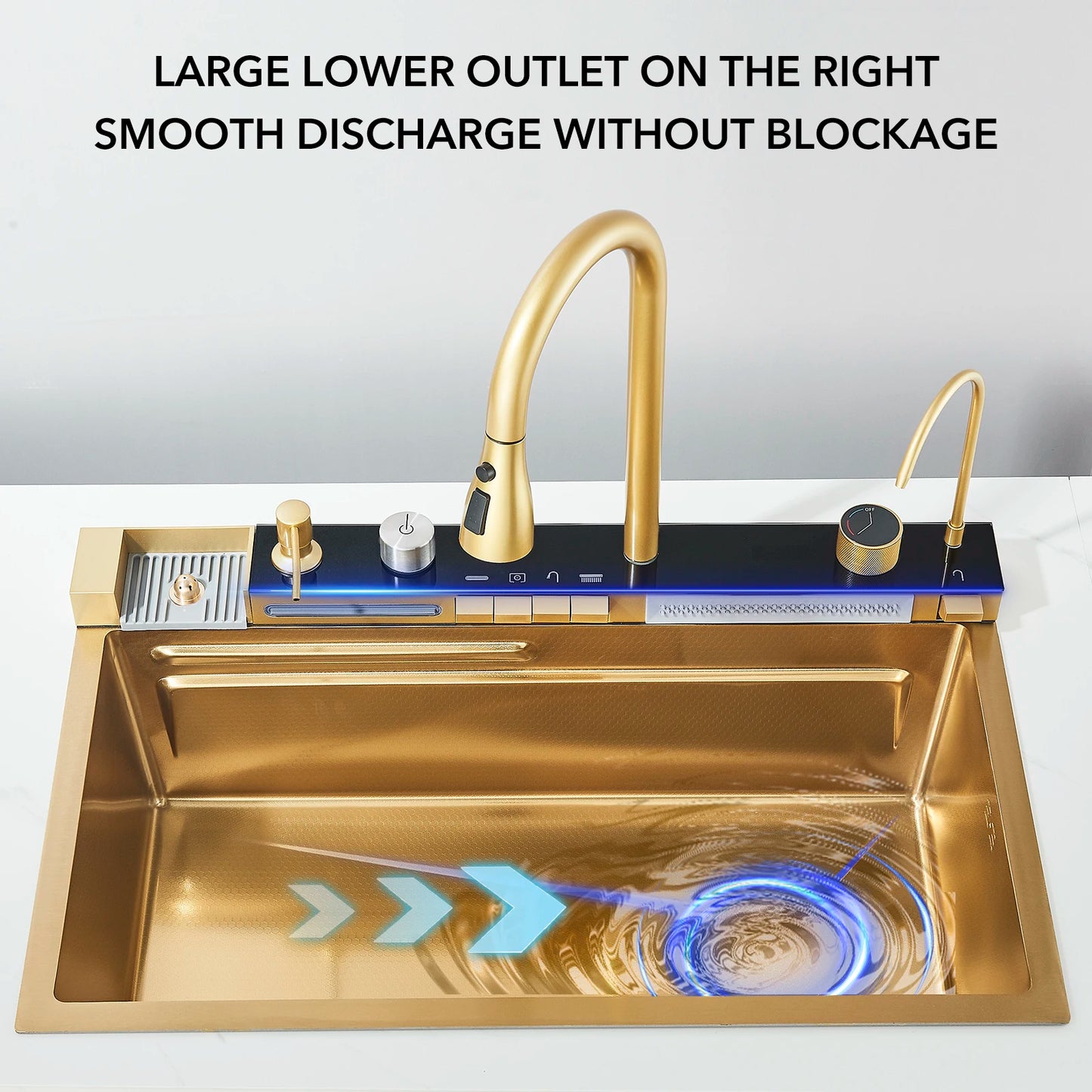Keukenspoelbak - met Kraan - Digitaal Display - Temperatuurregeling - Waterval Waterfilter - Zeepdispenser – Grote Capaciteit - RVS - Goud